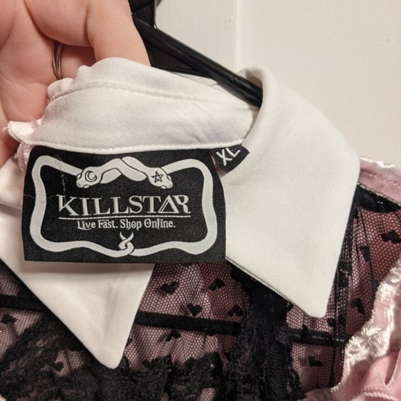 🆕 Killstar "Delana Crushin' Doll" Pink Velvet Babydoll Dress - Picture 13 of 15